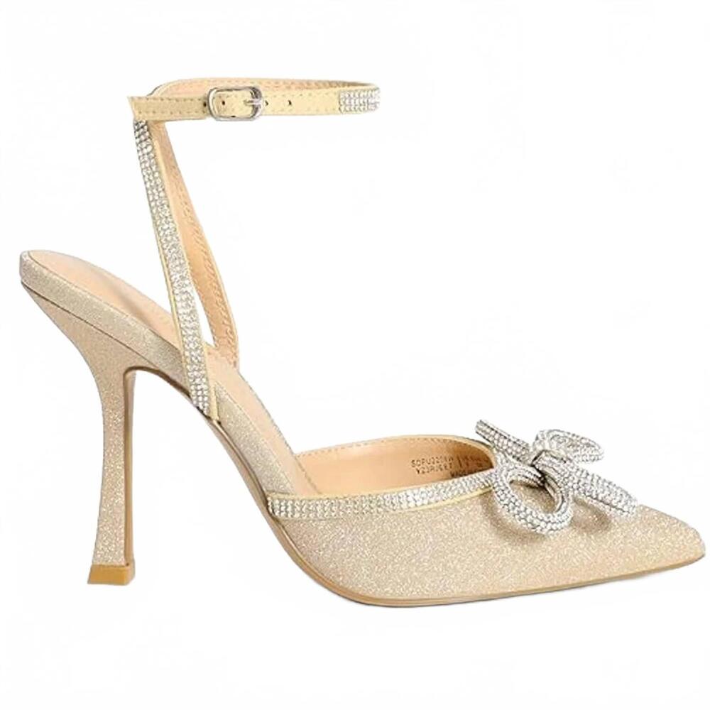 NEW DREAM PAIRS women's pointy toe ankle strap heels in gold glitter